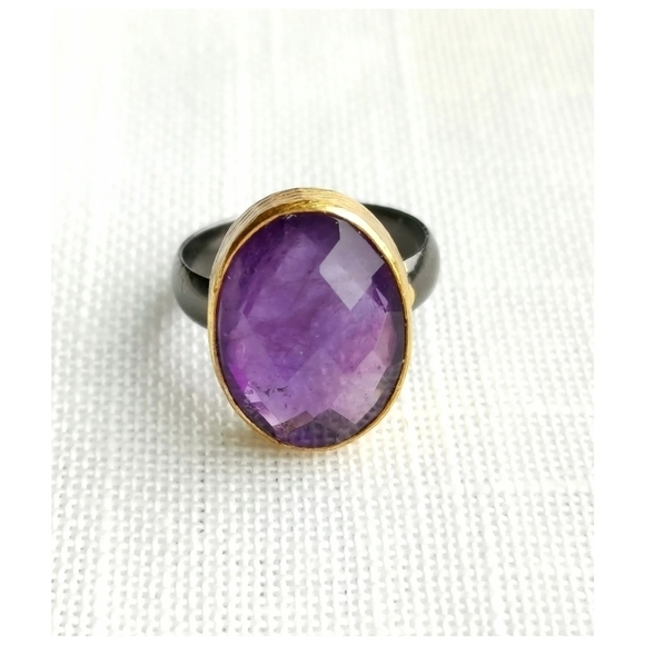 Amethyst ring in sterling silver 14k gold vermeil size 6 - Picture 7 of 7